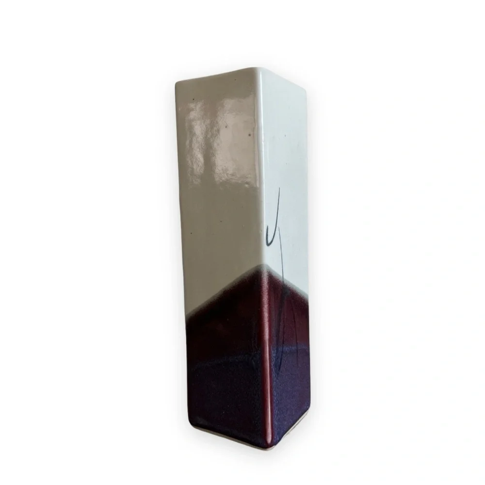 Handmade Studio Pottery Vase Blues Purple Artist Signed Rectangle 10” Earthware‎